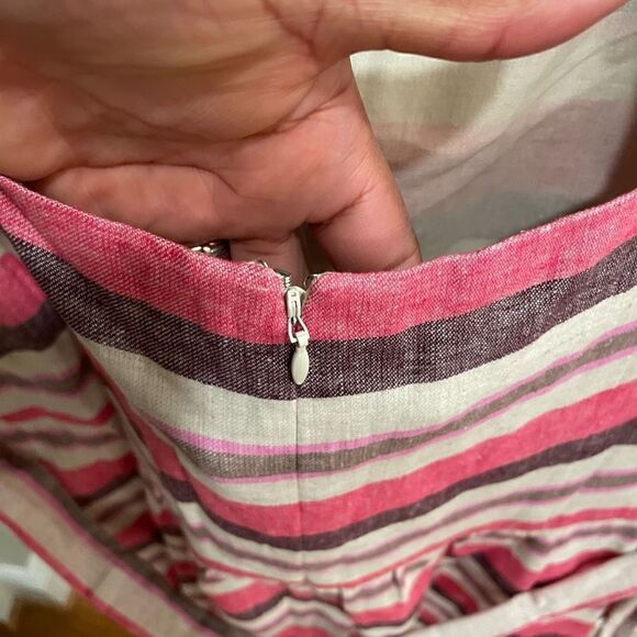 Ann Taylor LOFT Dress Womens 16 Striped Linen Blend Mini Belted Cut Out Back - Picture 11 of 13